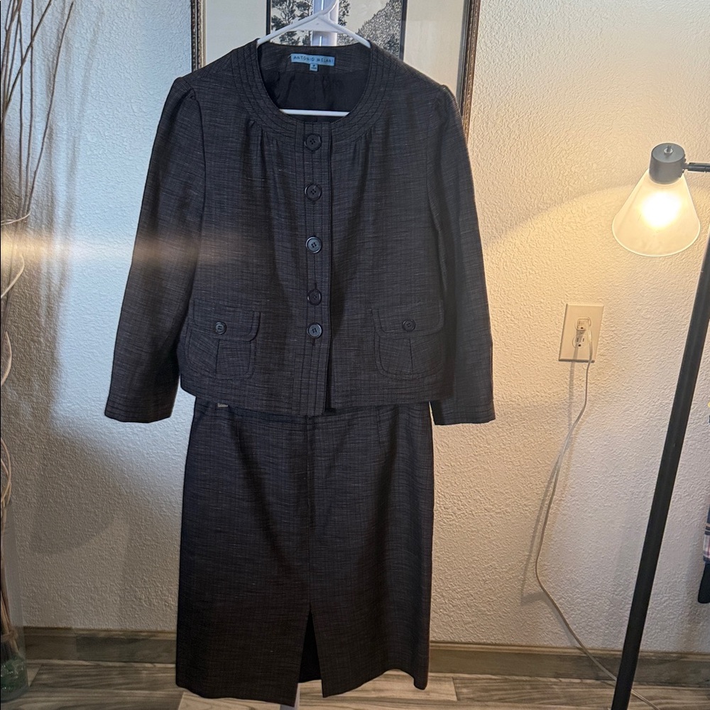 ANTONIO MELANI Jacket and Skirt.   Brown Textured Fabric.
